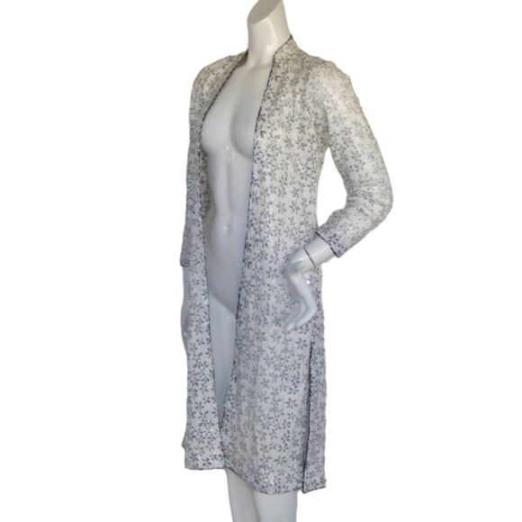 SALIMA MALIK Sequined Jacket/Cover-up, XS/S, Open front, White Floral, Vented - Picture 4 of 11